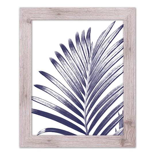 Navy Palm Leaf Wall Print in Western White Frame